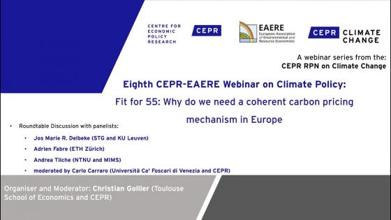 白色背景，黑色文字“第八届CEPR EAERE气候政策网络研讨会”，带有CEPR标志