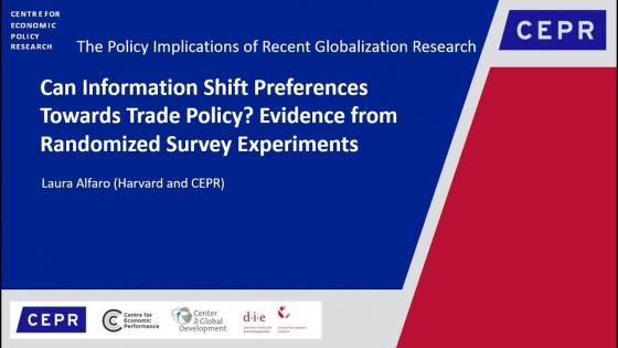 蓝色背景，白色文字“近期全球化研究的政策含义”，并带有CEPR的标志