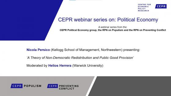带有蓝色文字的白色背景“ CEPR网络研讨会有关政治经济学系列”带有CEPR徽标